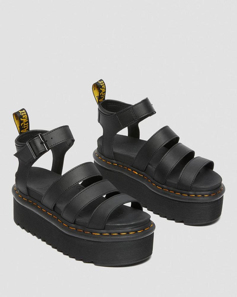 Dr Martens Blaire Hydro Leren Platform Gladiator Sandalen Dames Zwart | NL 494DFM